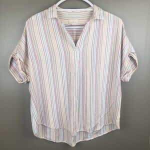 Thread & Supply Womens Top Short Sleeve Striped Size Large Pull Over Linen Blend